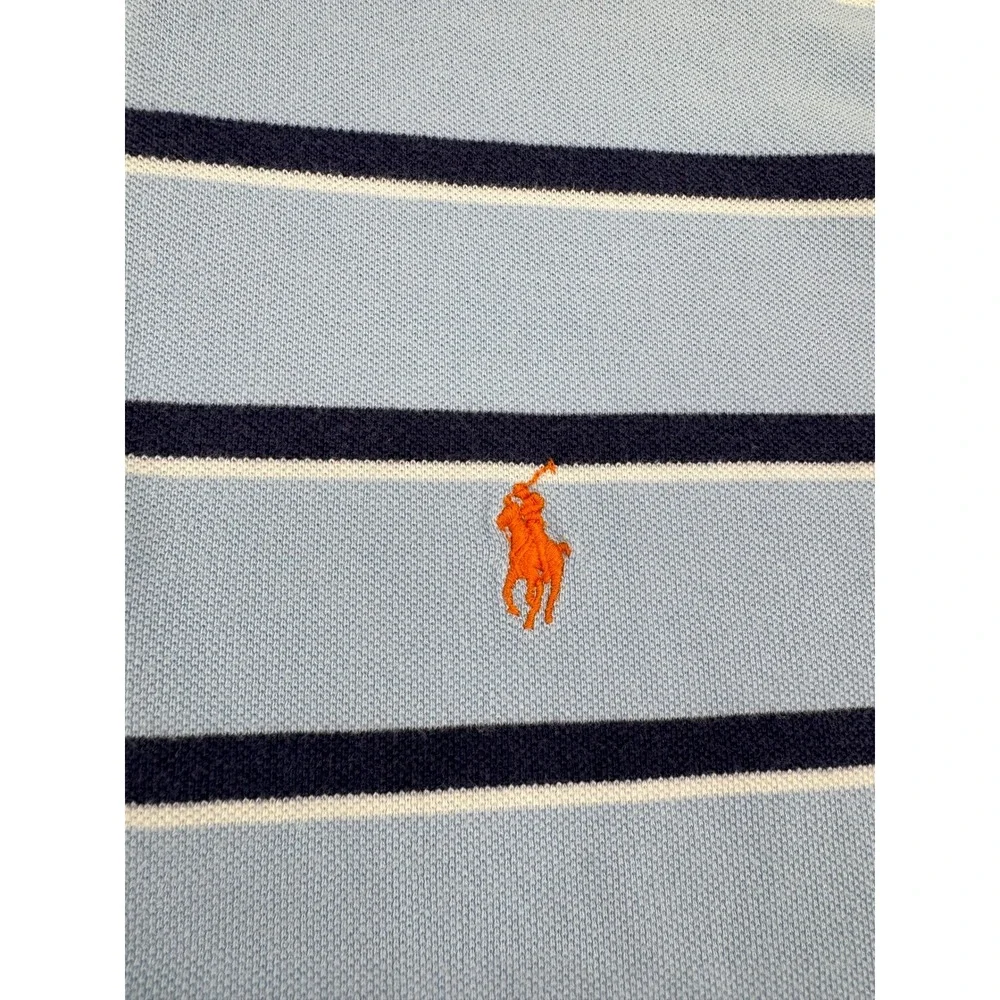 Polo Ralph Lauren Short Sleeve Pique Polo Shirt Mens‎ L Blue Striped Orange Pony